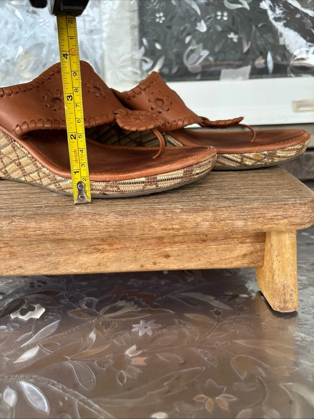 Jack Rogers Cognac Leather Wedge Thong Sandals Women’s 10